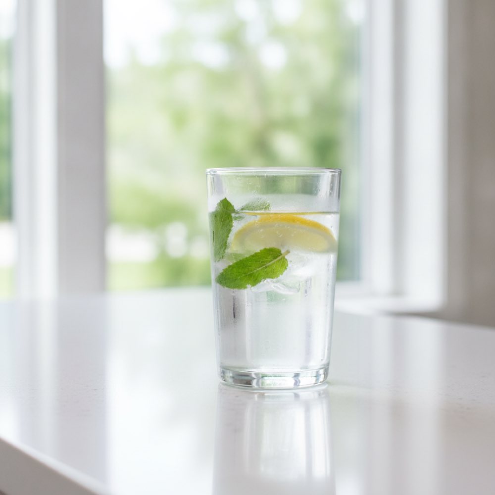 Glass of water with lemon and mint